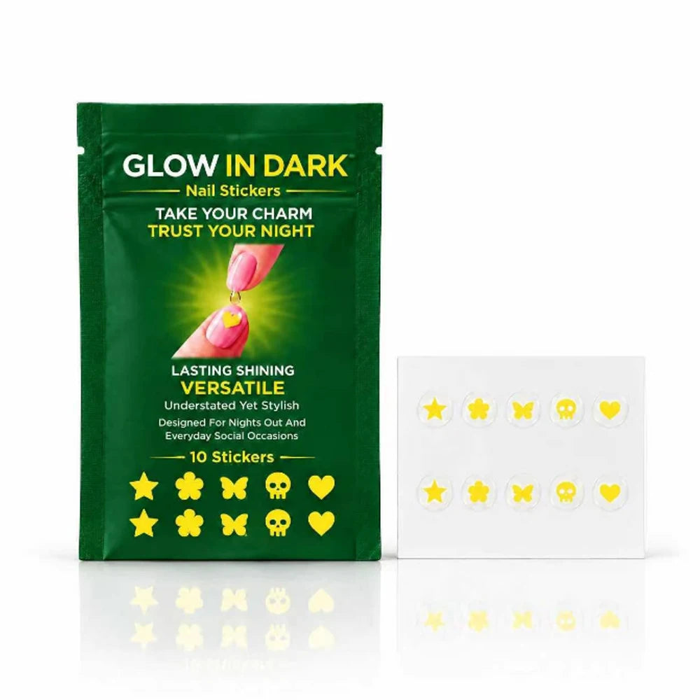 Glow Yellow drink-test nail stickers: pouch and sheet of 10 yellow shapes